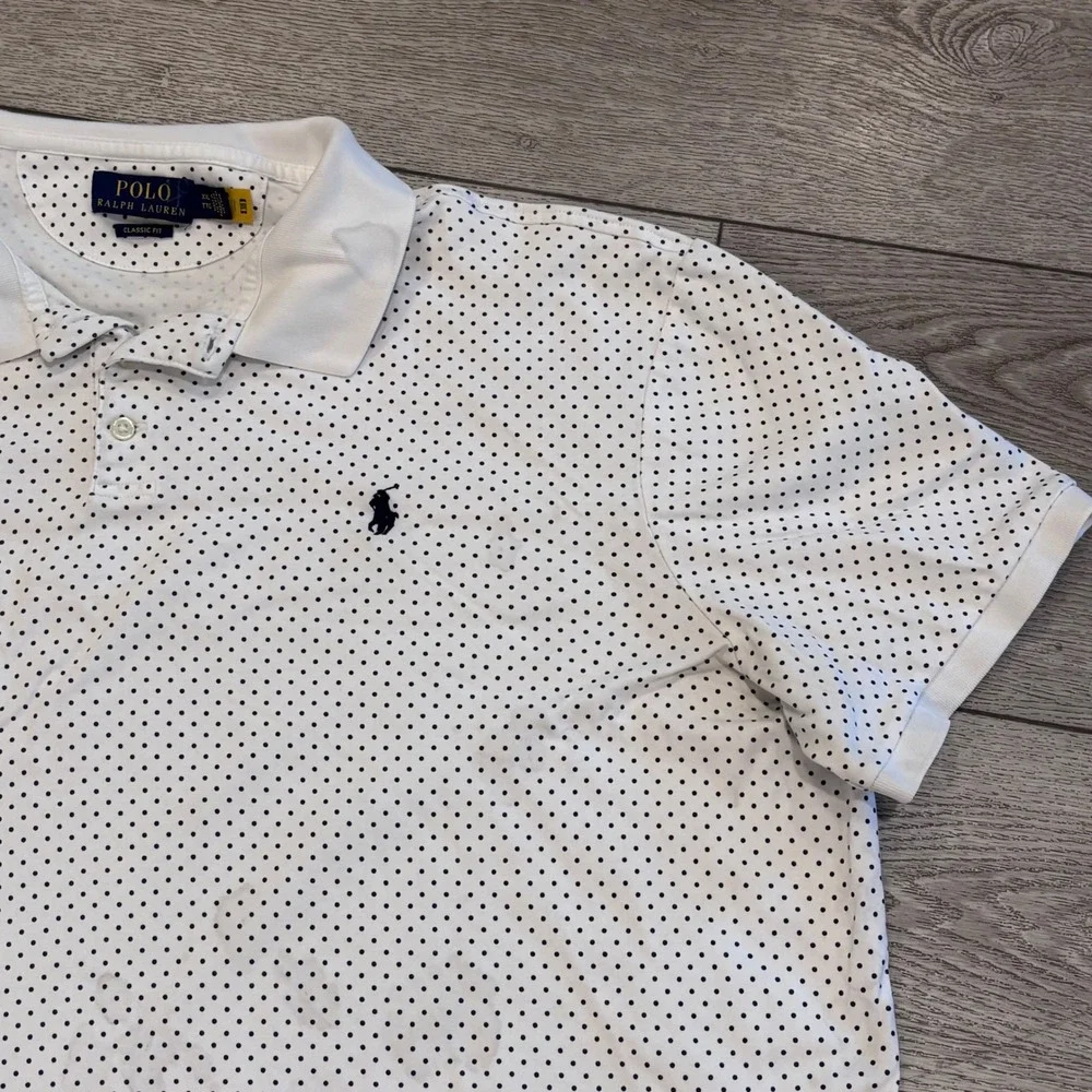 Polo Ralph Lauren Polo Shirt Mens XXL White Polka Dot Classic Fit Short Sleeve